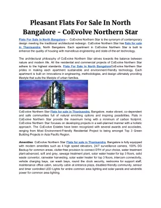 Pleasant Flats For Sale In North Bangalore - CoEvolve Northern Star