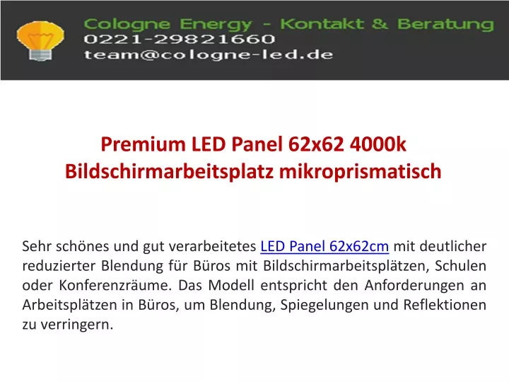 premium led panel 62x62 4000k bildschirmarbeitsplatz mikroprismatisch