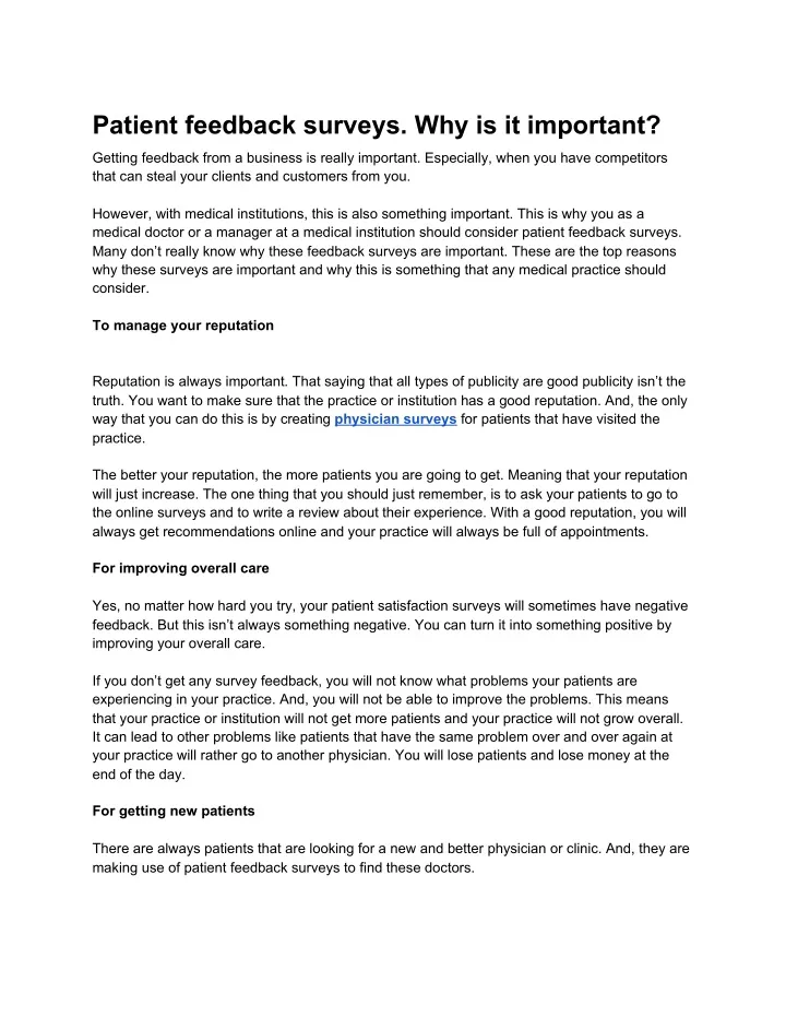 patient feedback surveys why is it important
