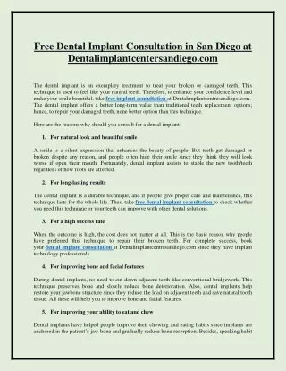 Free Dental Implant Consultation in San Diego at Dentalimplantcentersandiego.com