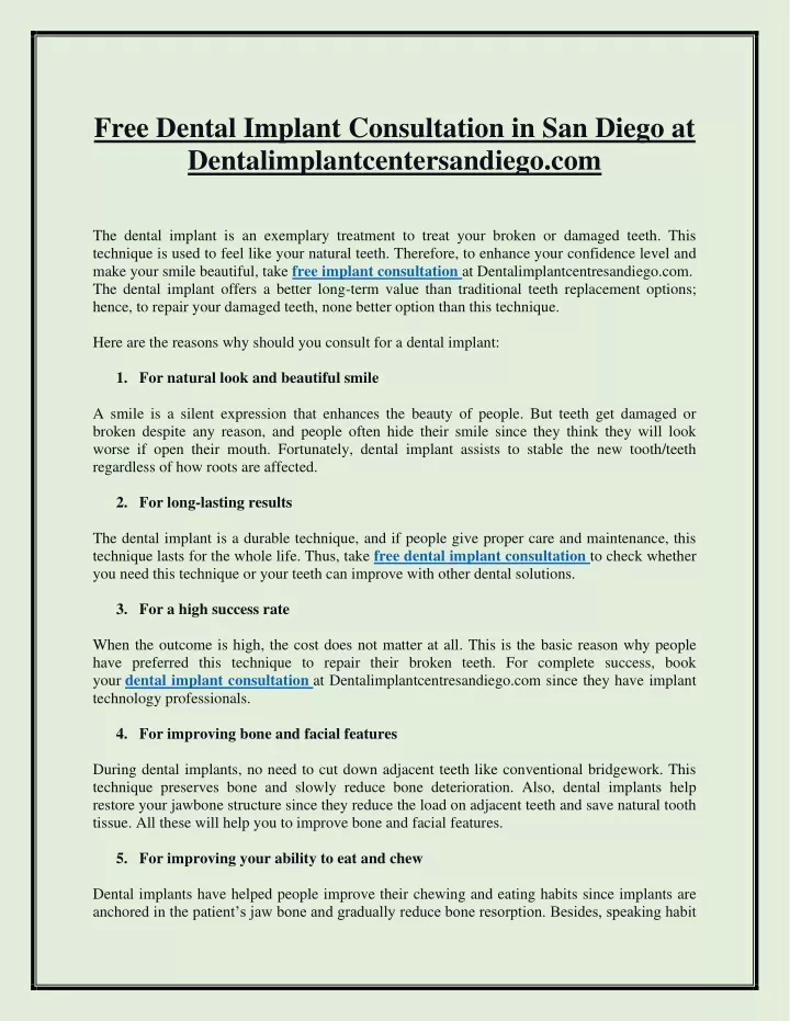 free dental implant consultation in san diego