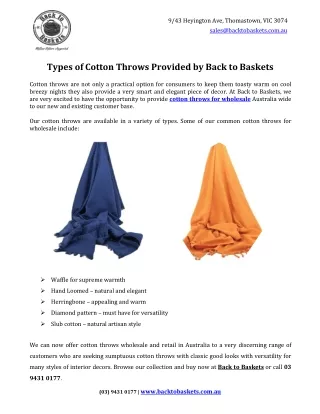 Types of Cotton Throws Provided by Back to Baskets
