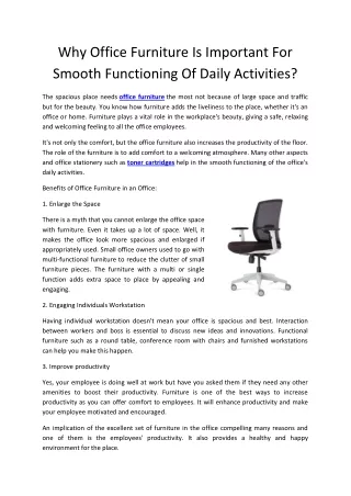 Why Office Furniture Is Important For Smooth Functioning Of Daily Activities?