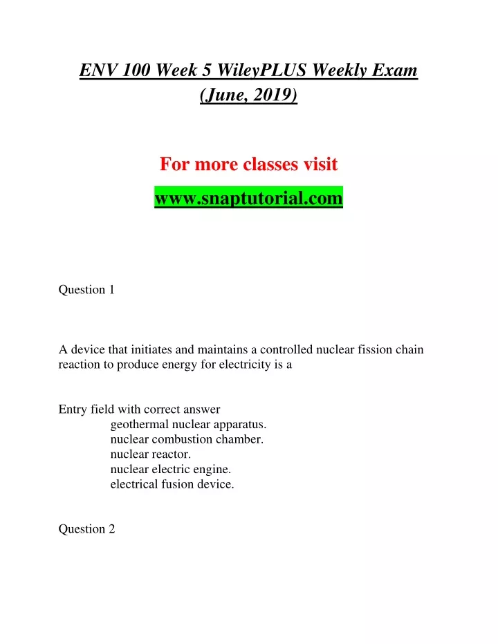 env 100 week 5 wileyplus weekly exam june 2019