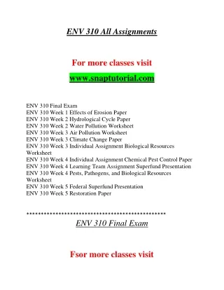 ENV 310 Enthusiastic Learning / snaptutorial.com