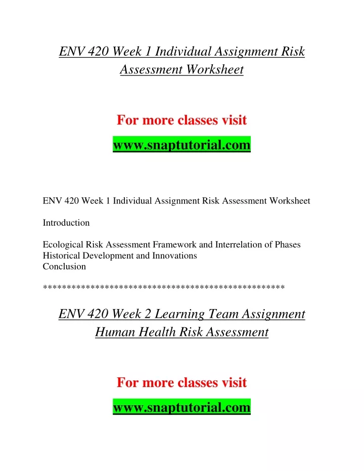 env 420 week 1 individual assignment risk