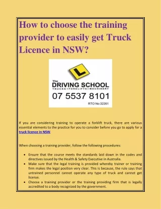 How to choose the training provider to easily get Truck Licence in NSW?