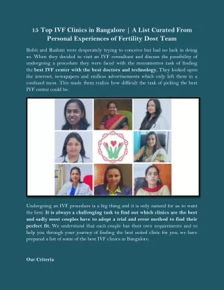 15 Top IVF Clinics in Bangalore | A List Curated From Personal Experiences of Fertility Dost Team