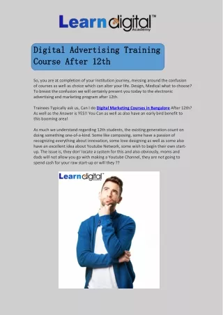 Digital Advertising Training Course After 12th