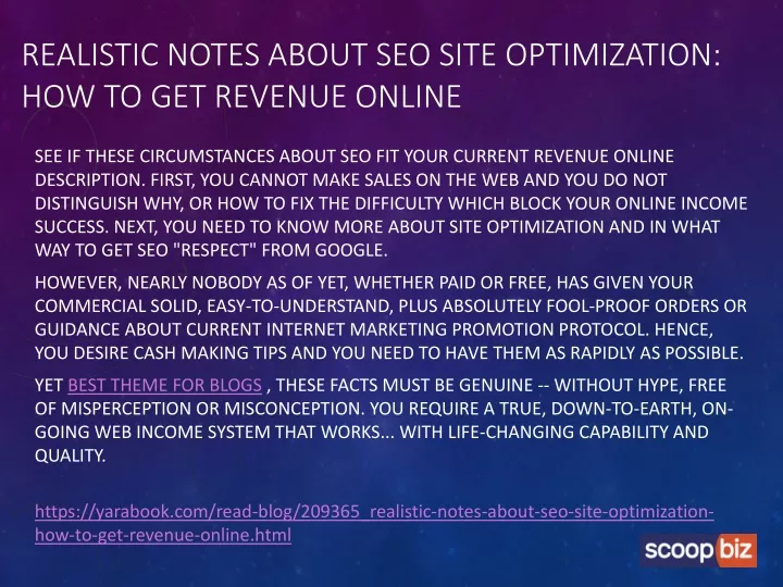 realistic notes about seo site optimization how to get revenue online