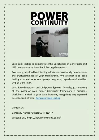load bank testing to demonstrate the uprightness