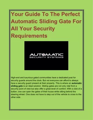 Are You Looking For The Perfect Automatic Sliding Gate For All Your Security Requirements