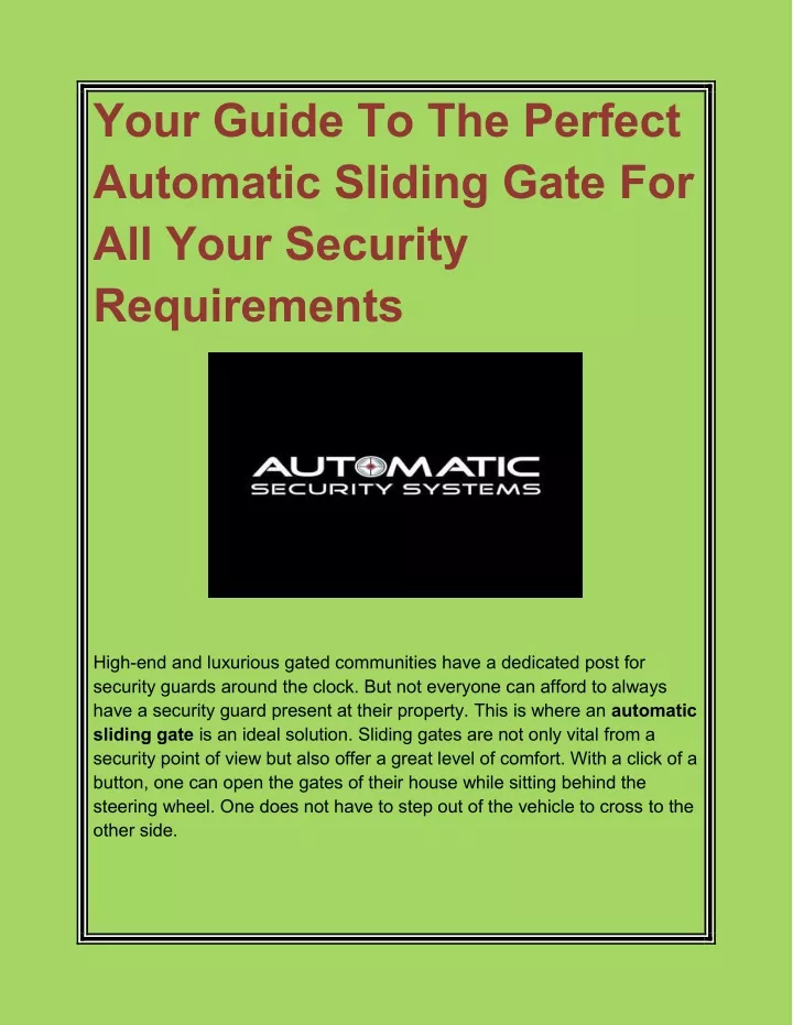 your guide to the perfect automatic sliding gate