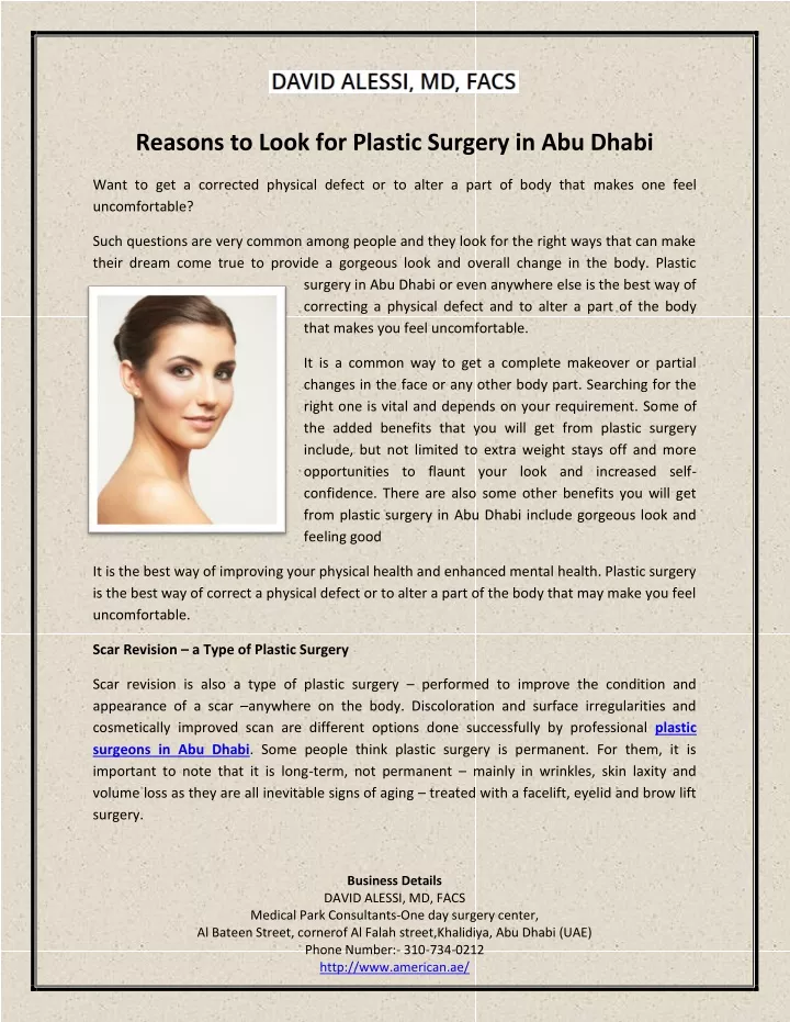reasons to look for plastic surgery in abu dhabi