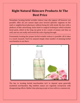 Right Natural Skincare Products At The Best Price
