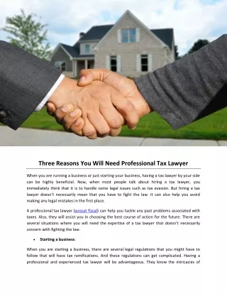 Three Reasons You Will Need Professional Tax Lawyer