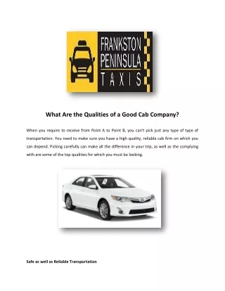 Best Taxi Service in Peninsula - Frankston Peninsula Taxis