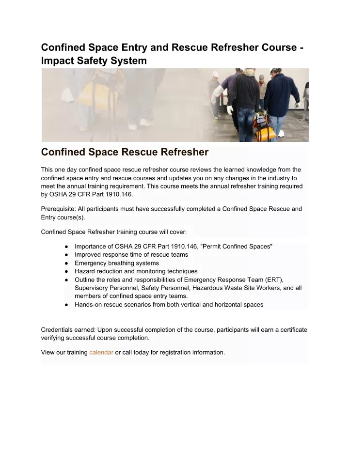 confined space entry and rescue refresher course