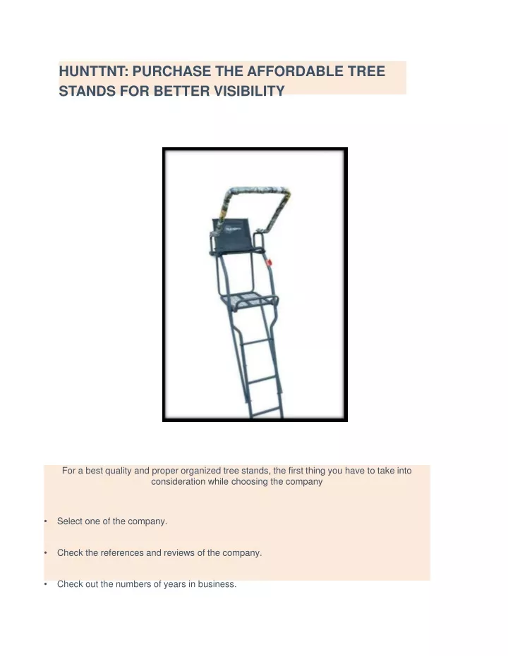 hunttnt purchase the affordable tree stands