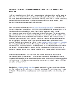 the impact of population health analytics