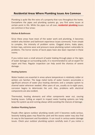 residential areas where plumbing issues are common