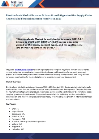 biostimulants market revenue drivers growth