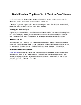 david reecher top benefits of rent to own homes