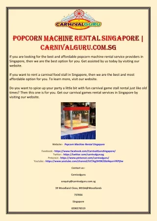 Popcorn Machine Rental Singapore | Carnivalguru.com.sg