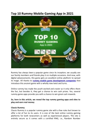 top 10 rummy mobile gaming app in 2021