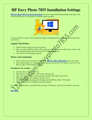 hp envy photo 7855 installation settings