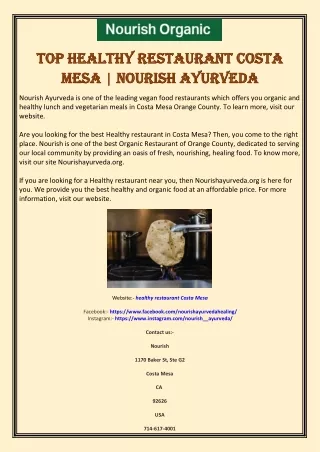 Top Healthy Restaurant Costa Mesa | Nourish Ayurveda