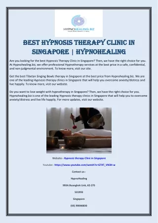 Best Hypnosis Therapy Clinic In Singapore | Hypnohealing