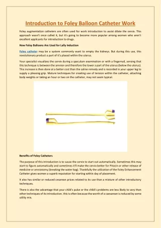 introduction to foley balloon catheter work