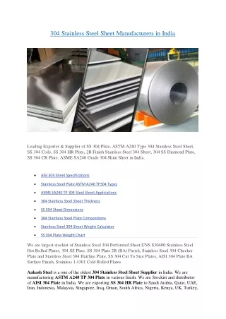 304 Stainless Steel Sheet Manufacturers