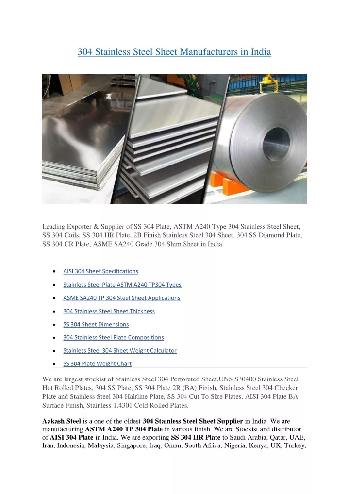 304 stainless steel sheet manufacturers in india