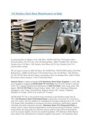 316 Stainless Steel Sheet Manufacturers