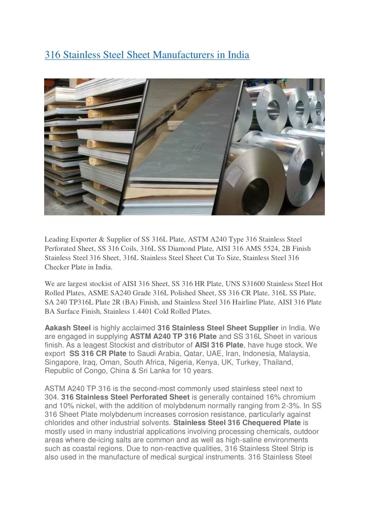 316 stainless steel sheet manufacturers in india