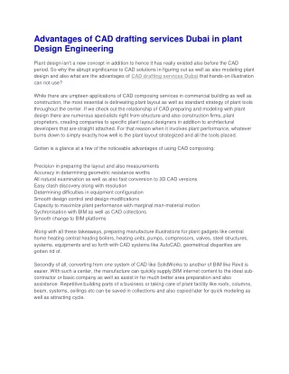 Advantages of CAD drafting services Dubai in plant Design Engineering