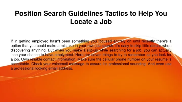 position search guidelines tactics to help you locate a job