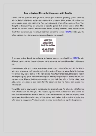 keep enjoying different betting games with badalba