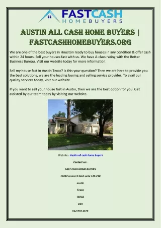 Austin all Cash Home Buyers | Fastcashhomebuyers.org