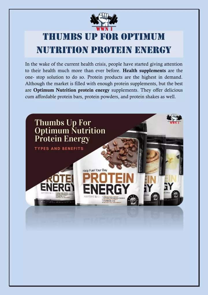 thumbs up for optimum nutrition protein energy