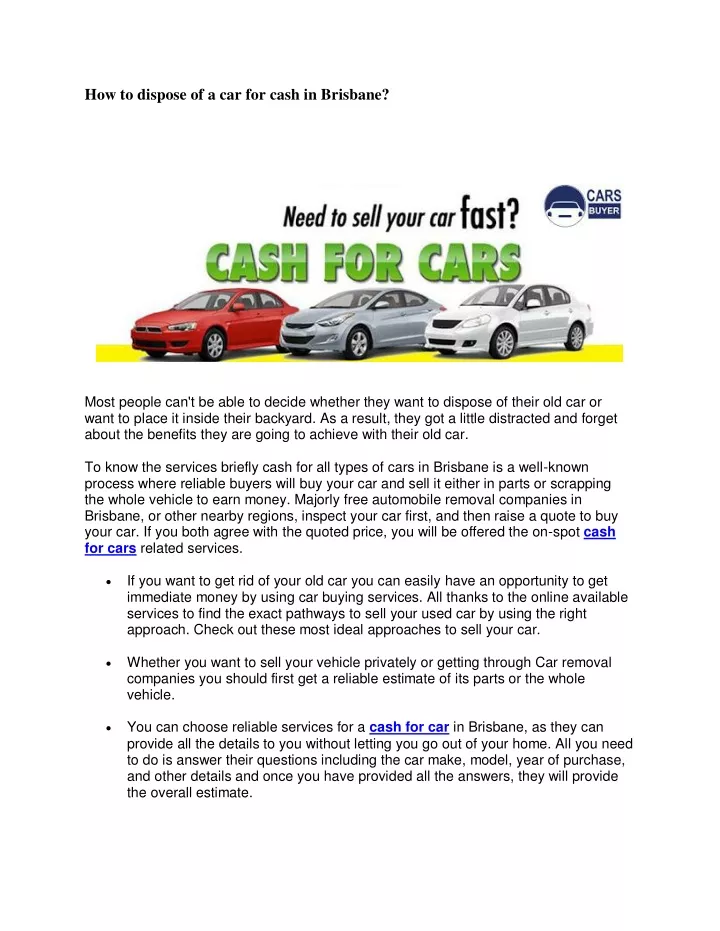 how to dispose of a car for cash in brisbane