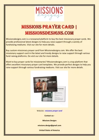 Missions Prayer Card | Missionsdesigns.com