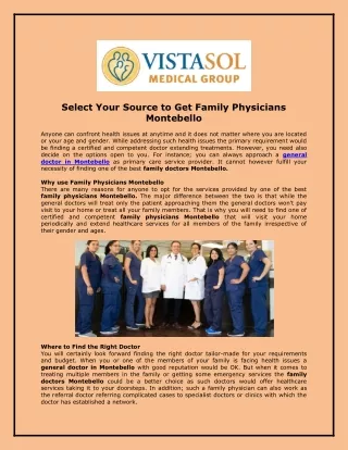 Select Your Source To Get Family Physicians Montebello