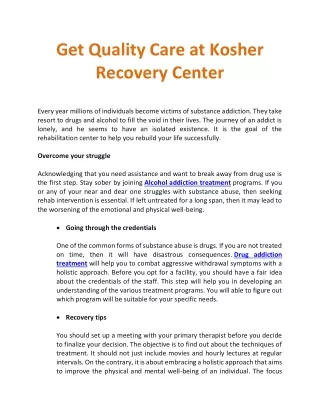 Get Quality Care at Kosher Recovery Center