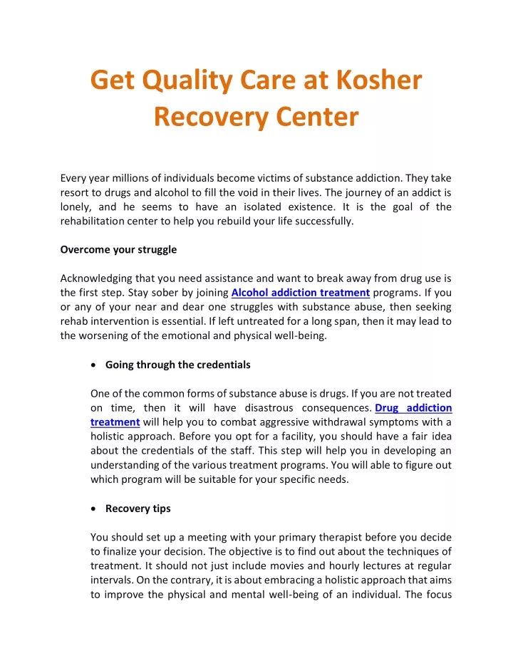 get quality care at kosher recovery center every