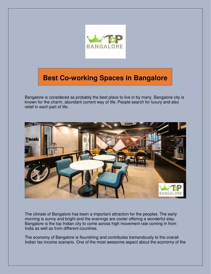 best co working spaces in bangalore