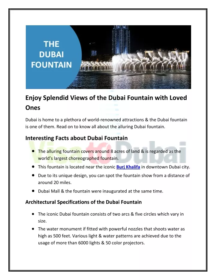 enjoy splendid views of the dubai fountain with