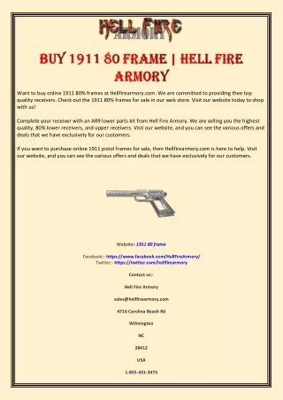 Buy 1911 80 Frame | Hell Fire Armory